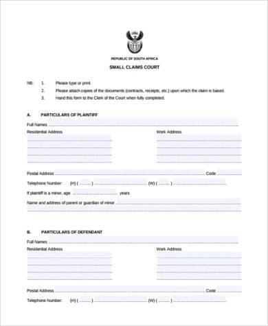 small claim form in pdf