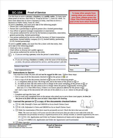 small claim proof of service form1
