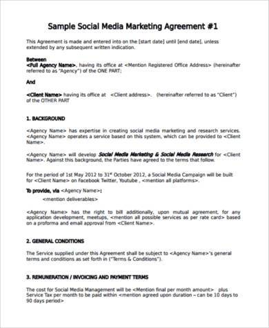 social media marketing agreement form