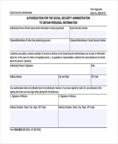 social security administration authorization form