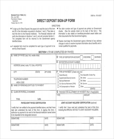 social security administration direct deposit form
