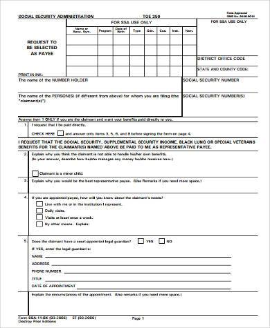 social security administration form example