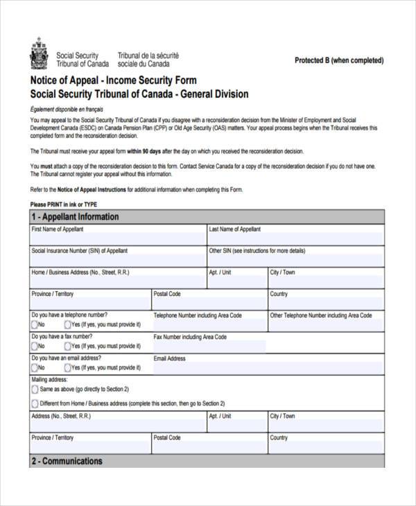 Free 7 Sample Social Security Appeal Forms In Pdf Ms Word