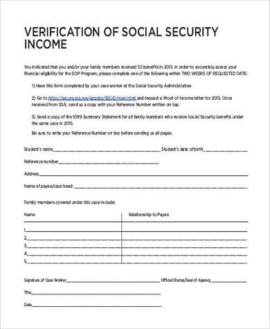 social security income verification form1