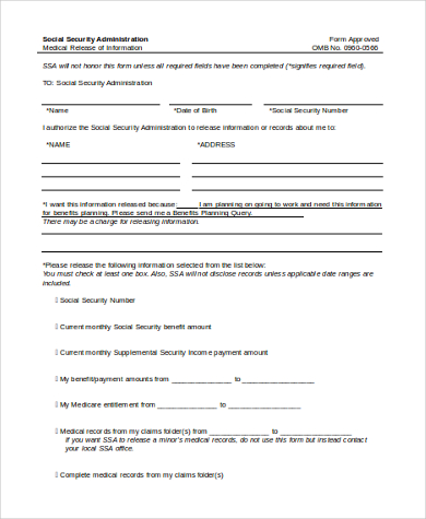 social security medical release of information form
