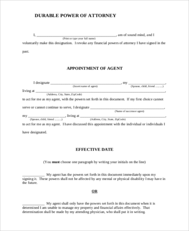 special durable power of attorney form