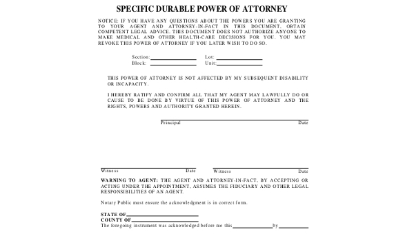specific power of attorney samples