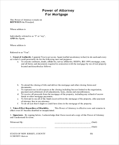 specific power of attorney for mortgage