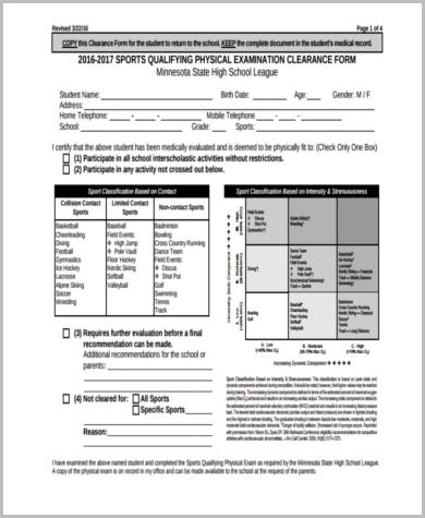 sports physical examination form2