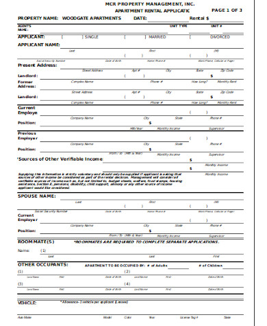 standard apartment rental application form