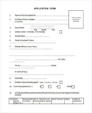 standard application form in word format