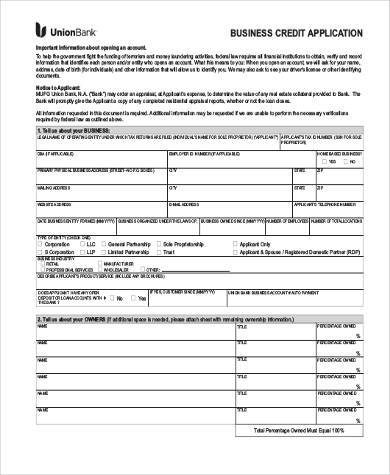 standard business credit application form