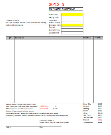 standard catering proposal form