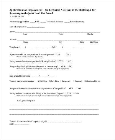 standard employment application form