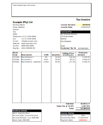 standard generic invoice form