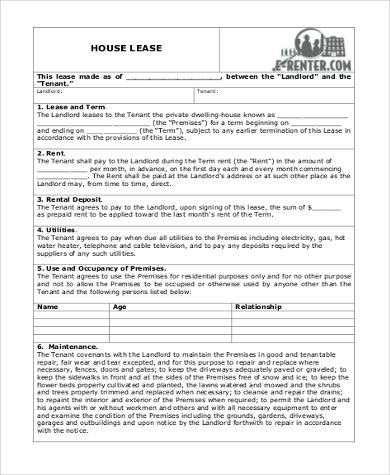 standard house lease form
