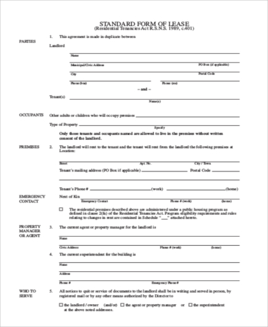 standard lease form in pdf