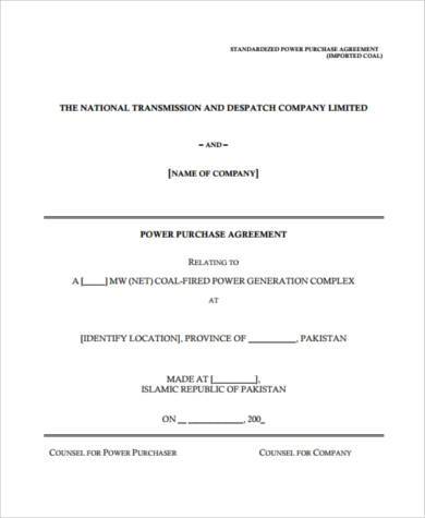 standard power purchase agreement form