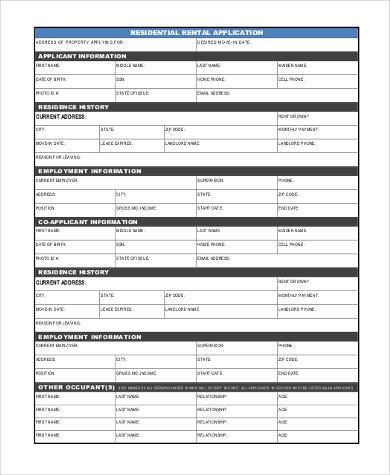 standard residential rental application