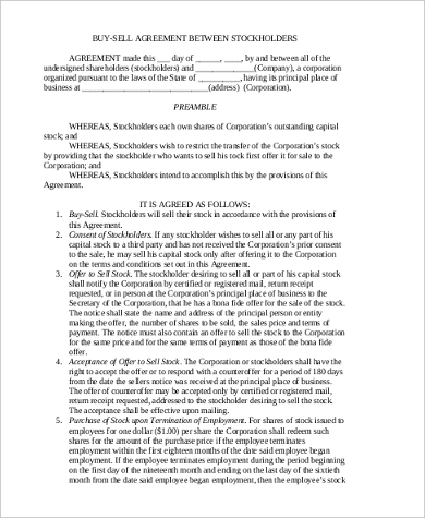 stock buy sell agreement form