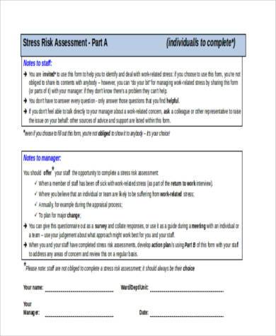 stress risk assessment form in word format