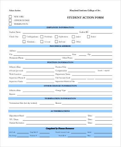 student action form in pdf