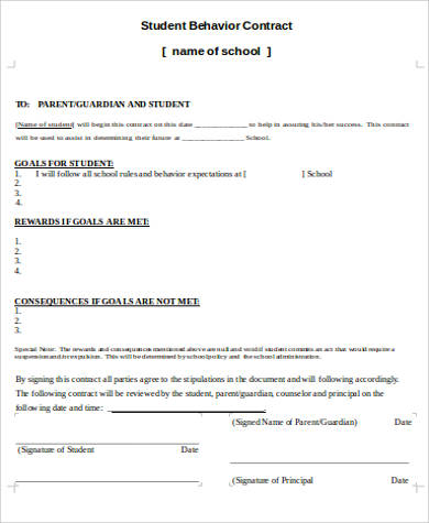 student behavior contract printable