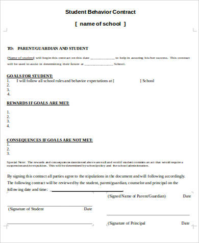 FREE 9+ Sample Student Behavior Contract Forms in PDF | MS Word