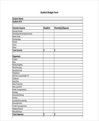 student budget form in pdf