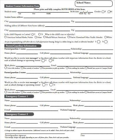 student contact information form1