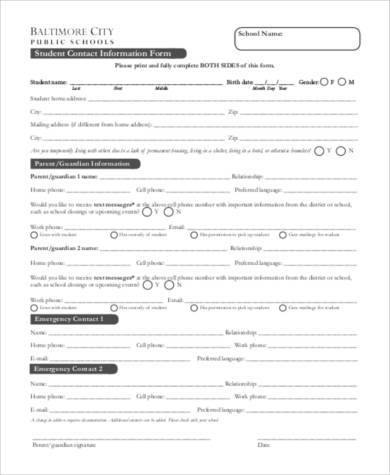 student contact information form2