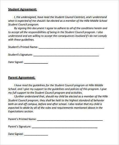 student council behavior contract form