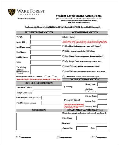 student employment action form