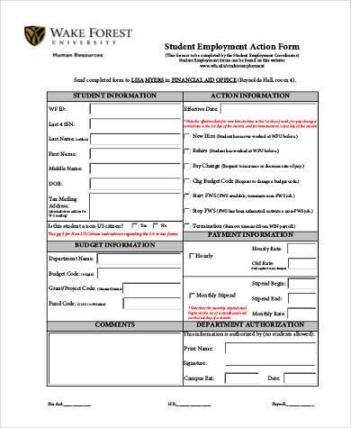 Student Labor Program Form FREE 7+ Sample Student Action Forms in PDF | MS Word