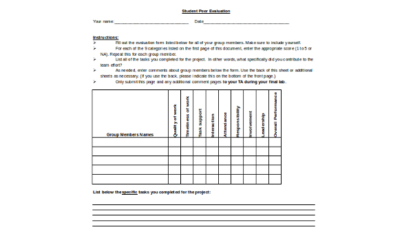 student evaluation form samples