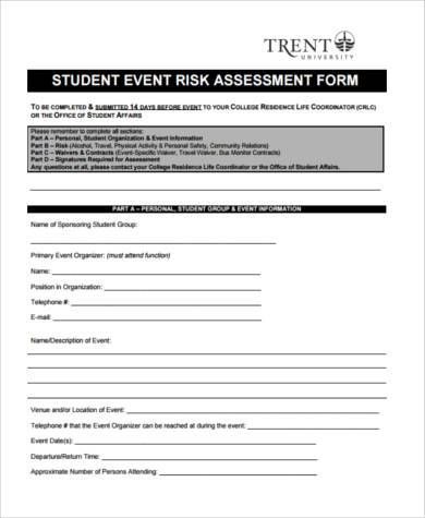 FREE 8+ Sample Event Risk Assessment Forms in PDF | MS Word | Excel