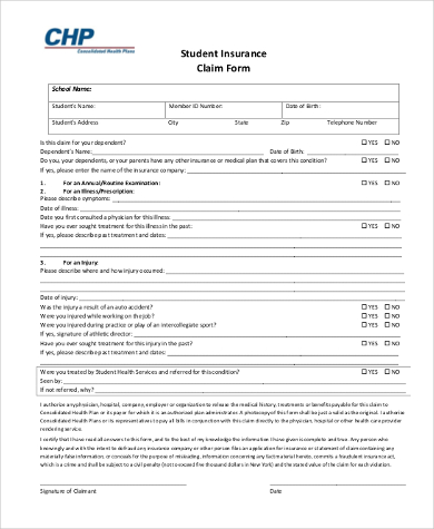 student insurance claim form