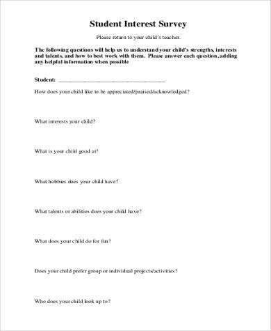 student interest survey form