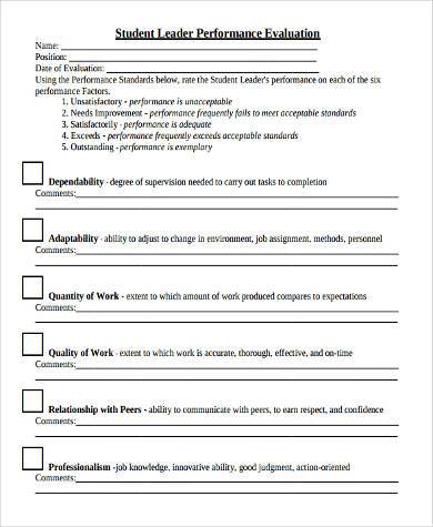 student leadership evaluation form