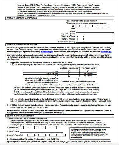 student loan income based repayment form