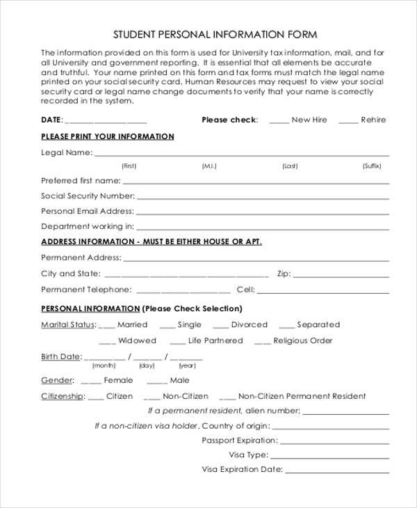 student personal information form1
