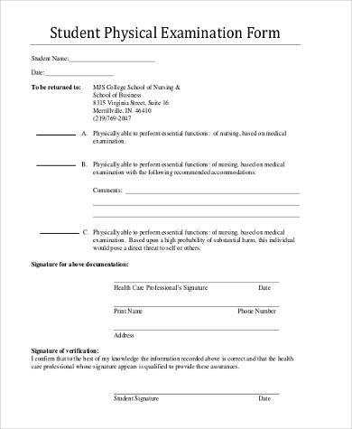 student physical examination form