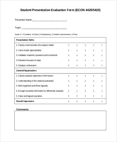 student presentation evaluation form