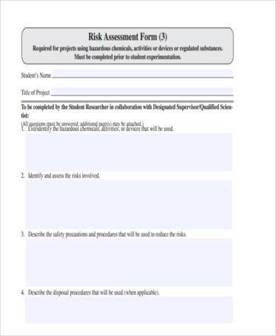 student risk assessment form example