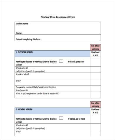 student risk assessment form in pdf