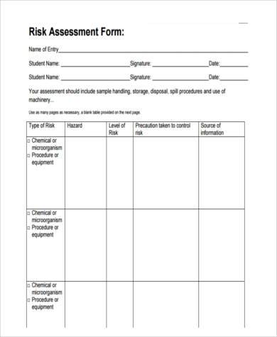 student safety risk assessment form