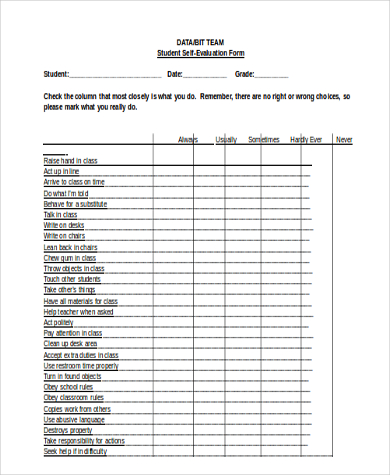 student self evaluation form