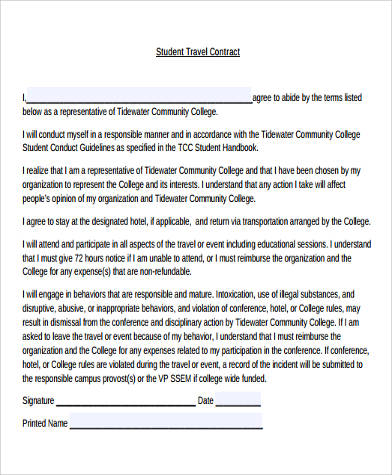 student travel behavior contract form1
