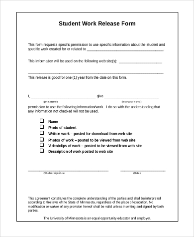 student work release form