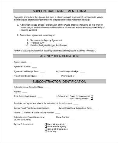 subcontractor agreement form in pdf
